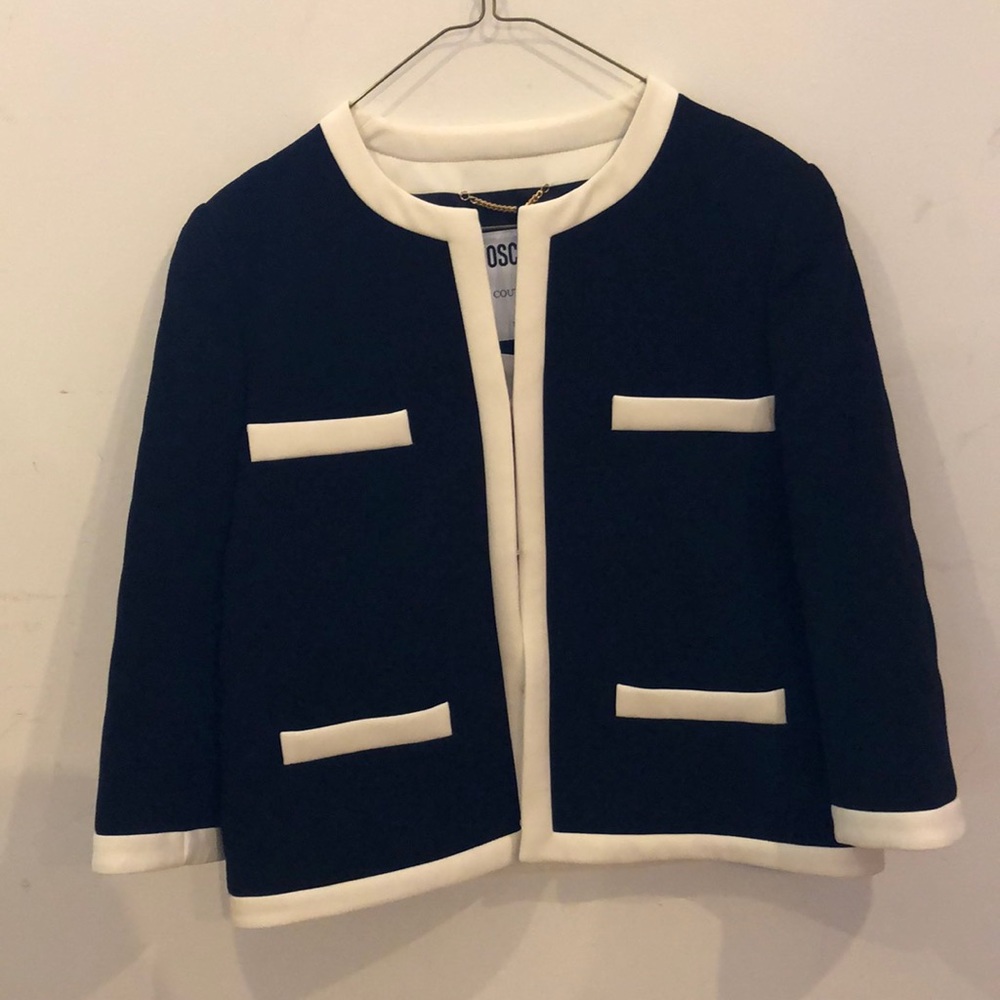 Moschino “Drink Moschino” crepe jacket.